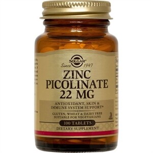 Solgar Zinc Picolinate 22mg, 100 Tablets