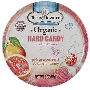 Torie & Howard Organic Hard Candy Pink Grapefruit & Tupelo Honey, 2 Oz